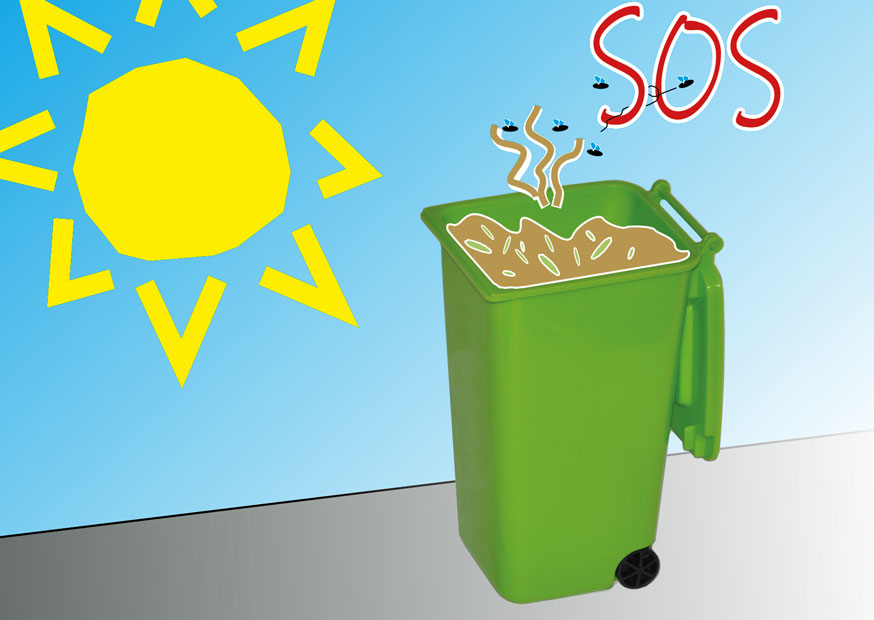 Symbolfoto Hitze und Geruchsentwicklung Abfallbehälter (Montage: ATM)